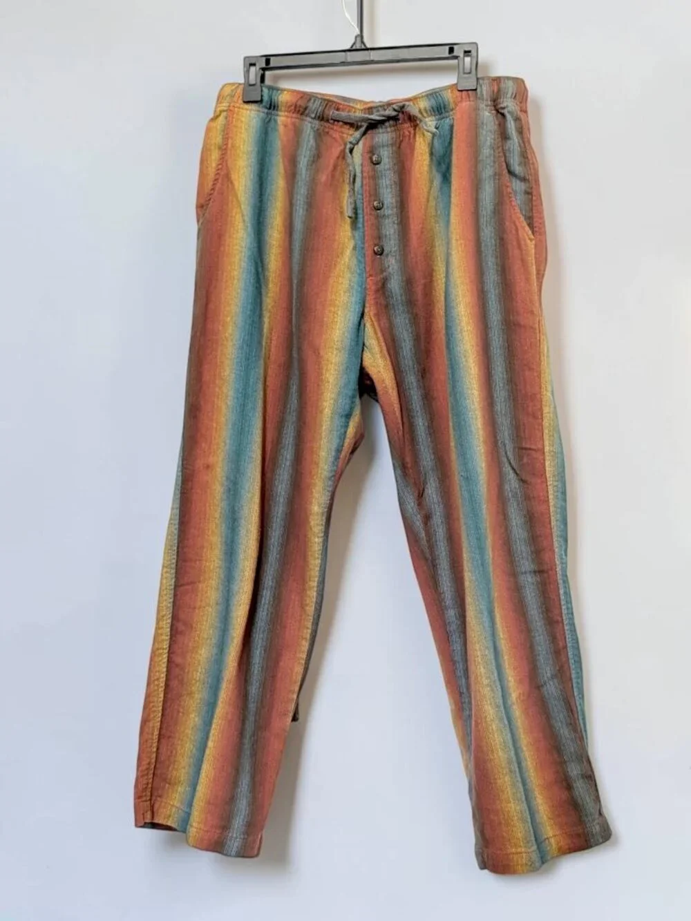 The Territory Ahead striped rainbow hippy high rise wide leg crop pants M's L/29